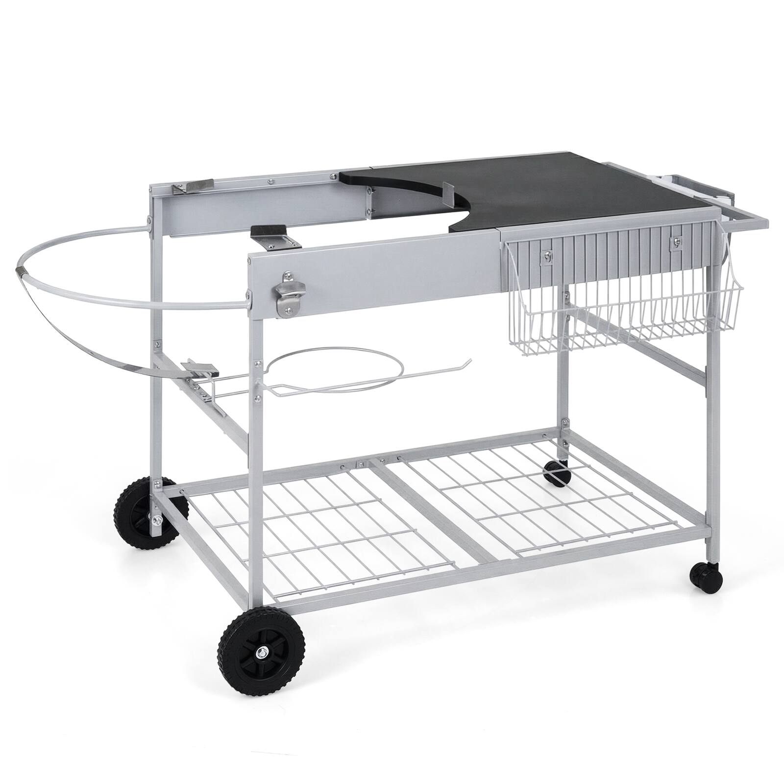 Alt View 9. Costway - Costway Outdoor Grill Table for 18" & 22" Weber Original Kettle with Wire Rack, Garbage Can - Silver + Black.