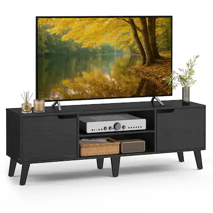 Front. Songmics Home - TV Stand for 65-Inch TVs, Entertainment Center with Adjustable Shelf, 58-Inch Long Media Console Table - Ebony Black.