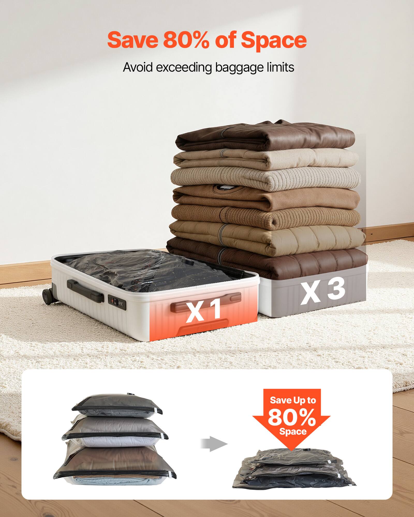 Save 80% of Space  
Avoid exceeding baggage limits  

1 G X1 X3 3  

Save Up to 80% Space