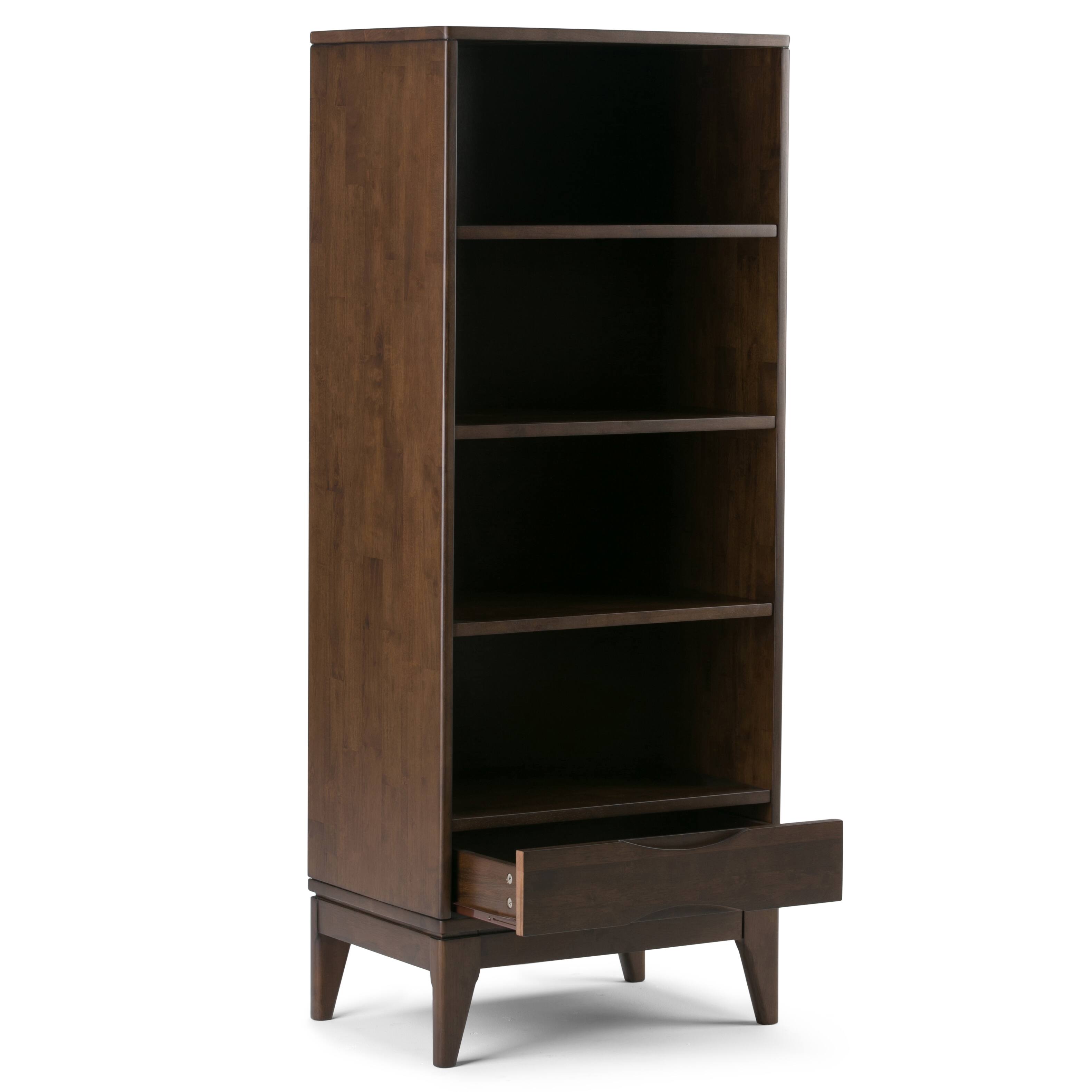 Back. Simpli Home - Harper 24 inch 4 Shelf Bookcase (Set of 2) - Walnut Brown.