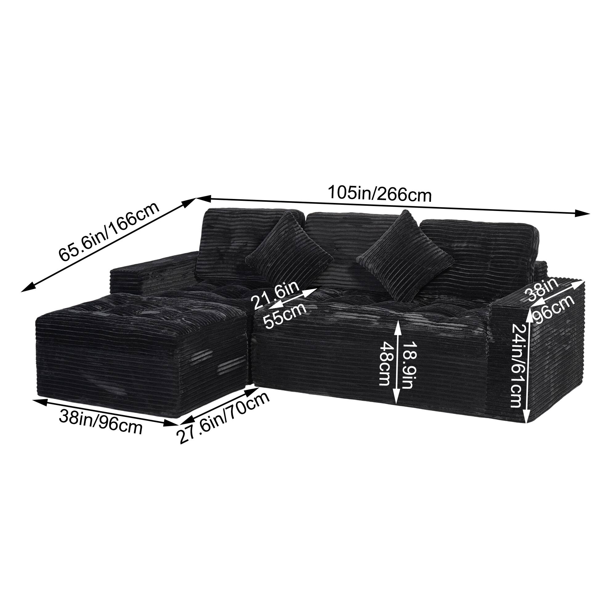 105in/266cm  
65.6in/166cm  
21.6in/55cm  
48cm  
18.9in  
38in/96cm  
27.6in/70cm  
24in/61cm