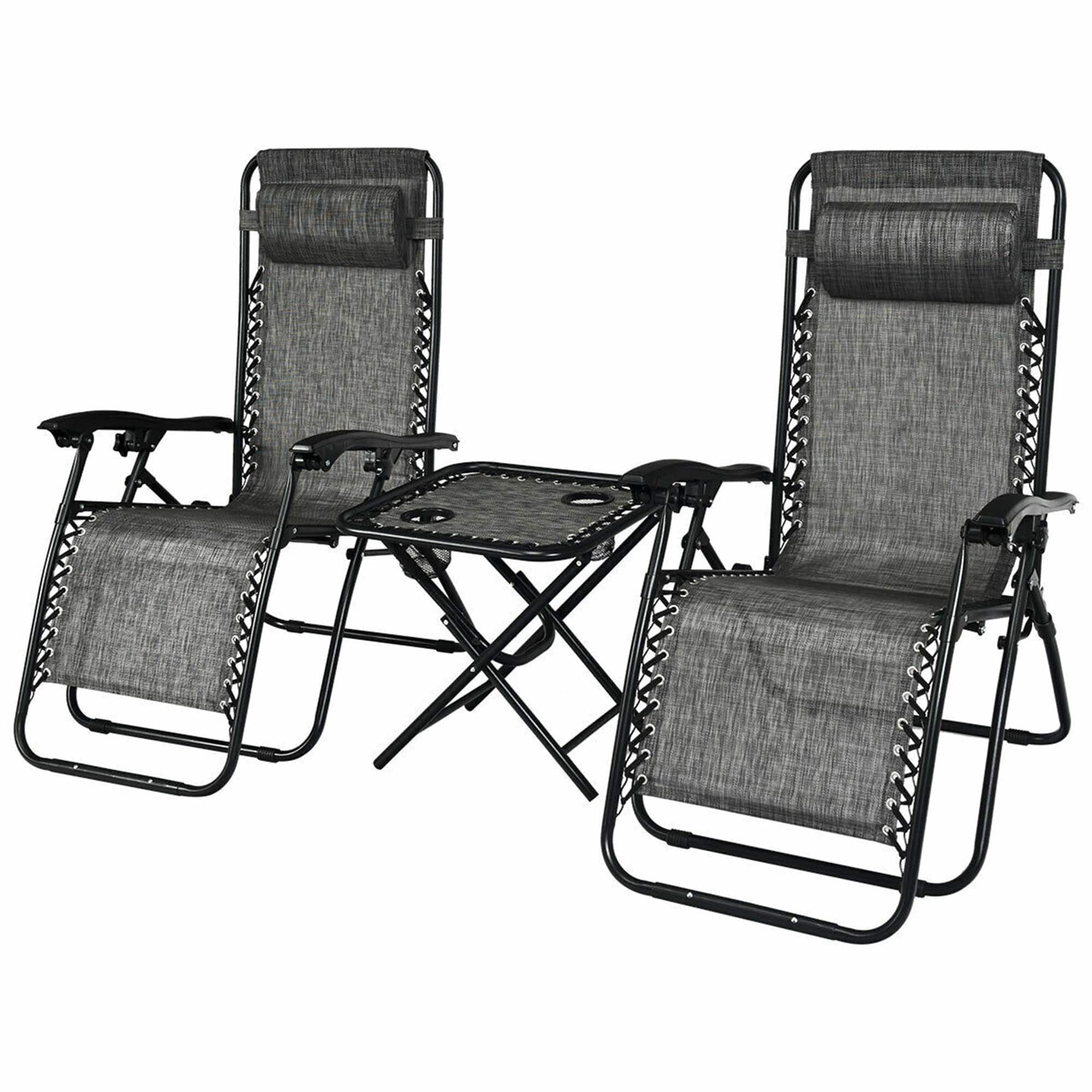 Front. Costway - Costway 3PCS Zero Gravity Recliner Lounge Chairs Pillows Table Portable Folding - Gray.
