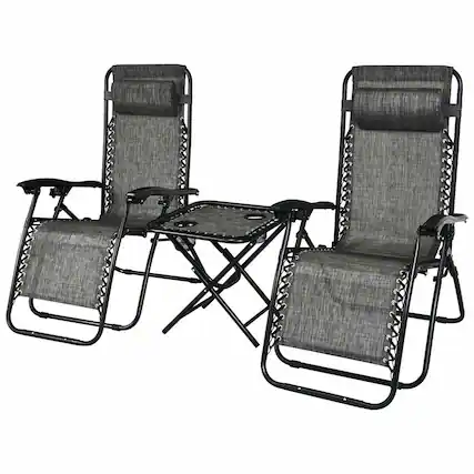 Front. Costway - Costway 3PCS Zero Gravity Recliner Lounge Chairs Pillows Table Portable Folding - Gray.