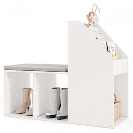 Costway - Shoe Storage Bench with Removable Seat Cushion 3 Side Storage Compartments - White