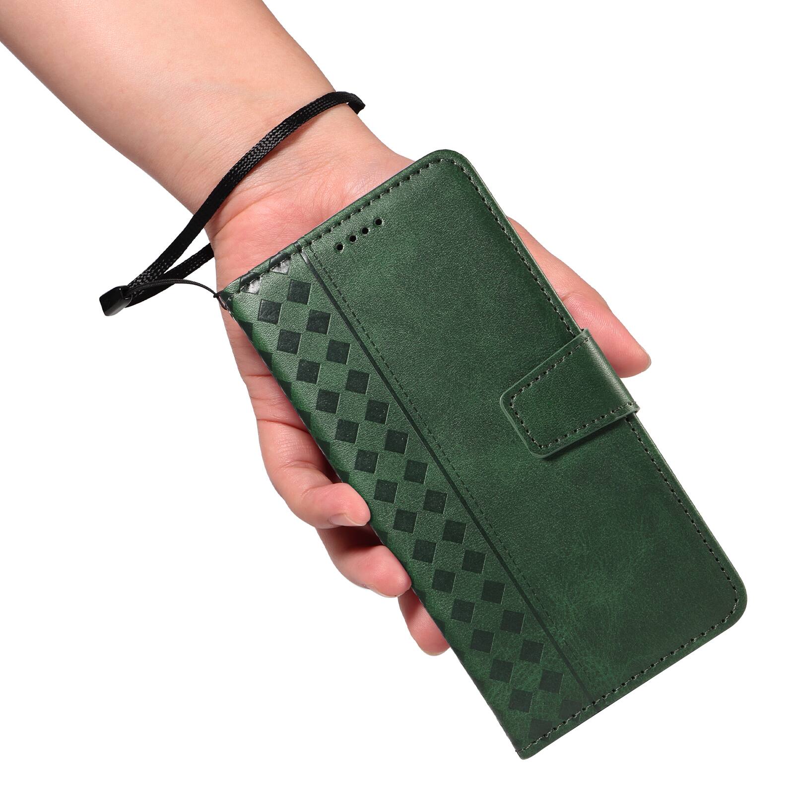 Alt View 4. Dteck - Magnetic Wallet Pocket Case For iPhone 17 Pro Max, Shockproof Faux Leather Card Pocket Wrist Strap Cover - Darkgreen.