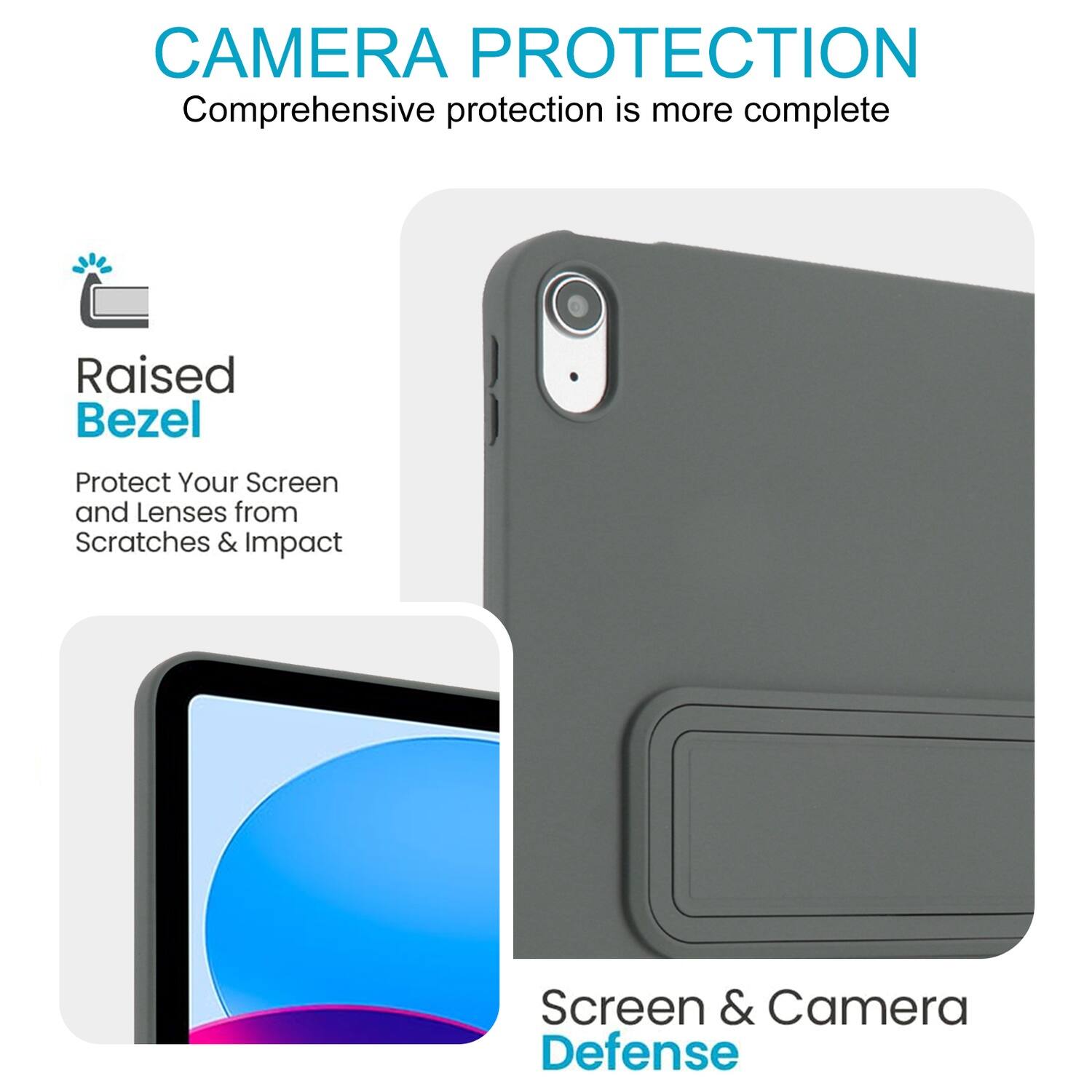 CAMERA PROTECTION  
Comprehensive protection is more complete  

Raised Bezel  
Protect Your Screen and Lenses from Scratches & Impact  

Screen & Camera Defense
