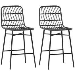 Homcom - Rattan Counter Height Bar Stools Set of 2, 26" Wicker Barstools with Back, Modern Bar Chairs for Kitchen Island - Black