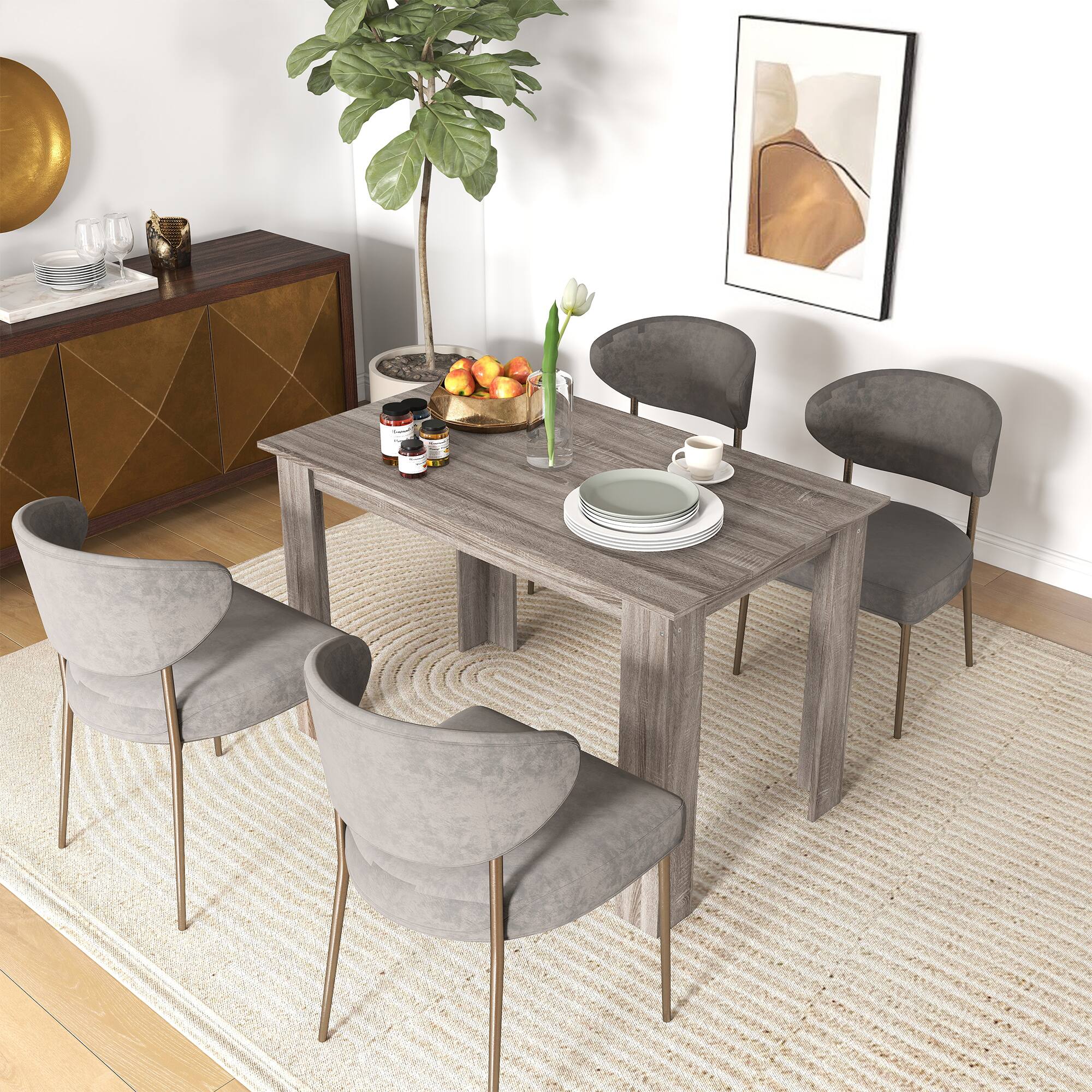 Alt View 6. Homcom - Dining Table for 4-6 People, Modern Rectangular Kitchen Table for Dining Room, Living Room - Light gray wood effect.