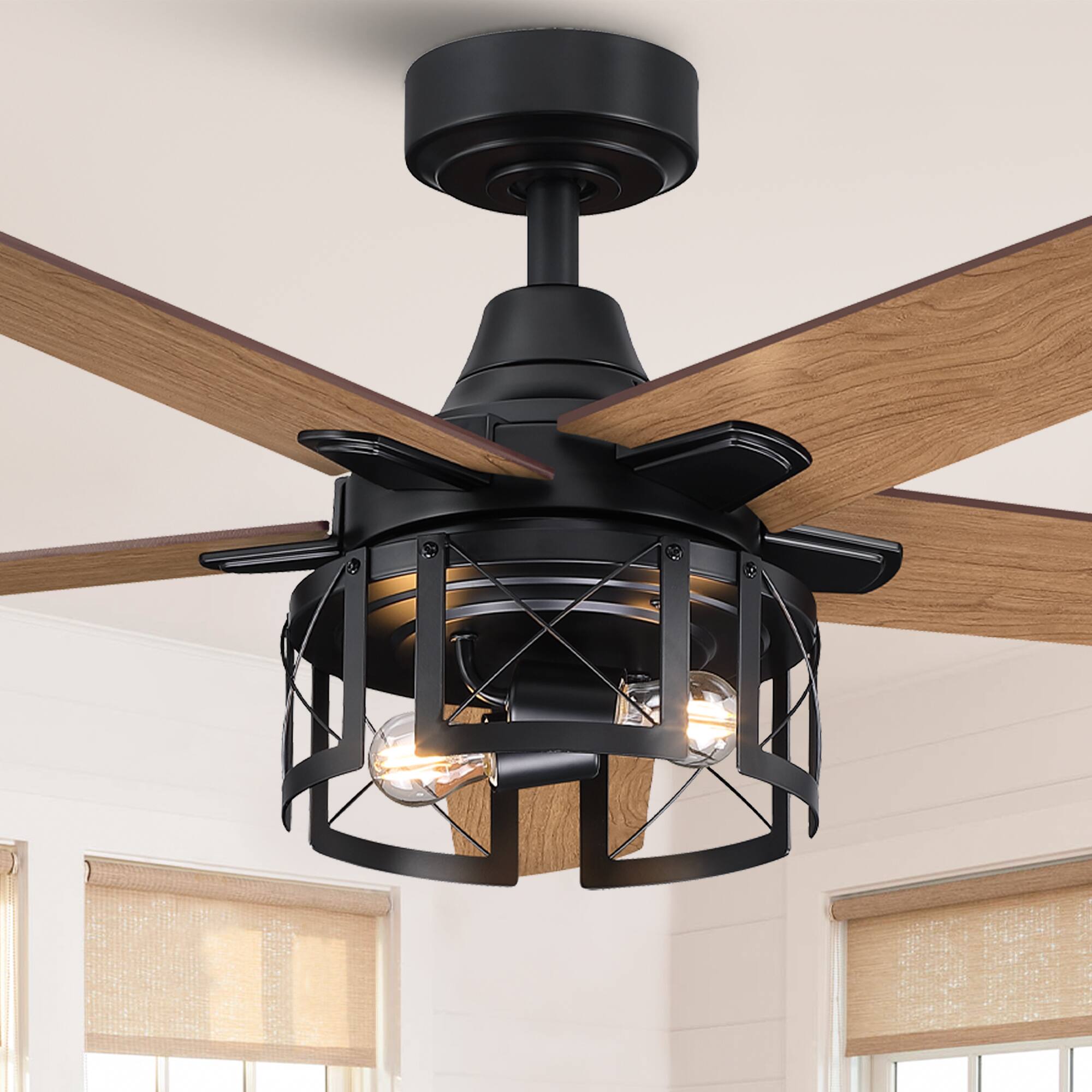 Parrot Uncle - 52 in. Matte Reversible Blades Ceiling Fan with Light and Remote - Black