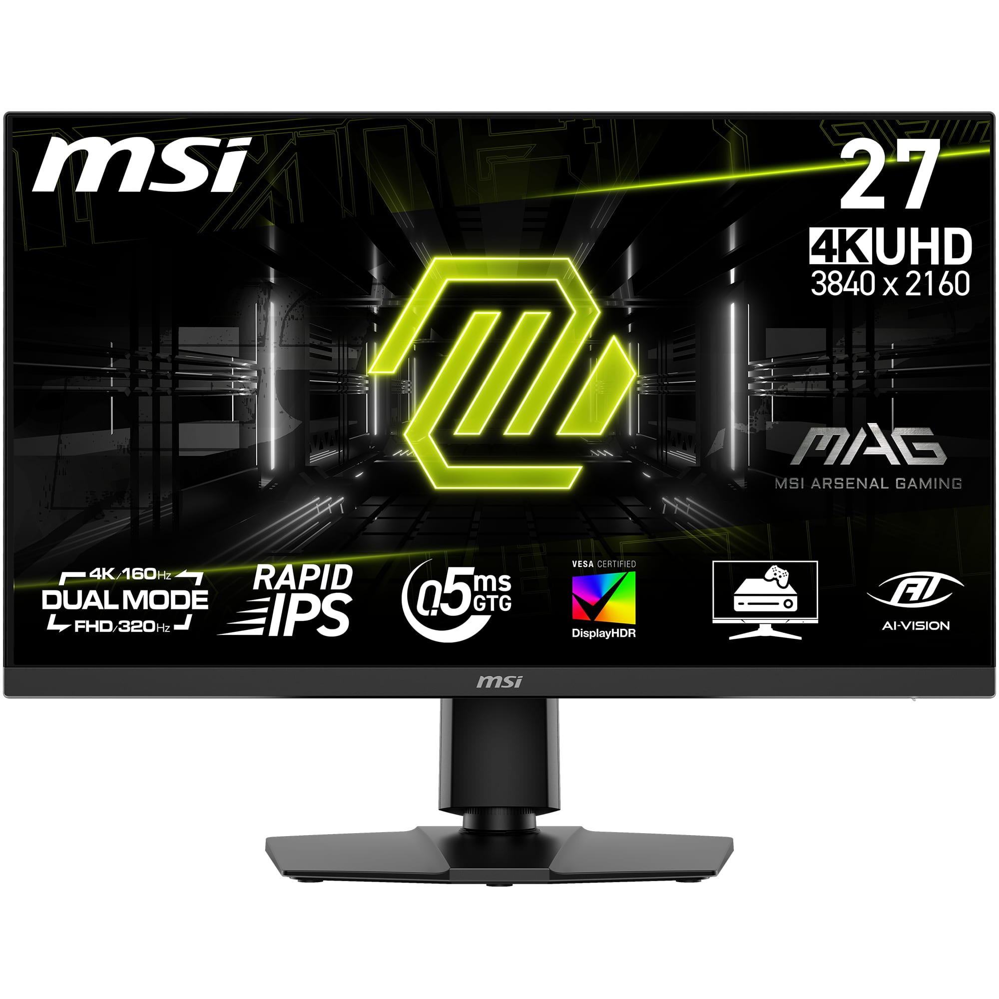 MSI - MAG 272URDF E16 27" Rapid IPS LCD UHD 160Hz/FHD 320Hz 0.5ms FreeSync Gaming Monitor with HDR400 (DisplayPort, HDMI) - Black - Front_Zoom