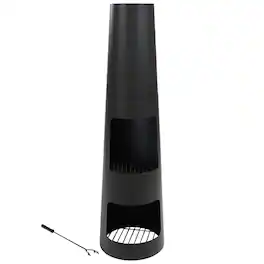 Sunnydaze - Heavy-Duty Steel Chiminea Fire Pit with Log Storage - 49 in - Black