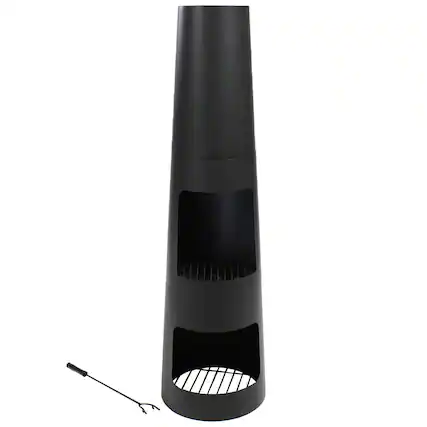 Front. Sunnydaze - Heavy-Duty Steel Chiminea Fire Pit with Log Storage - 49 in - Black.