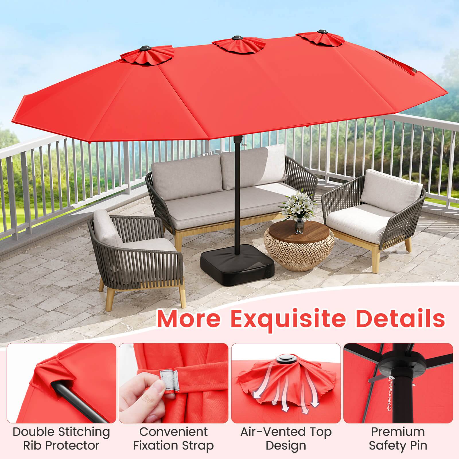 More Exquisite Details

- Double Stitching Rib Protector
- Convenient Fixation Strap Design
- Air-Vented Top Design
- Premium Safety Pin