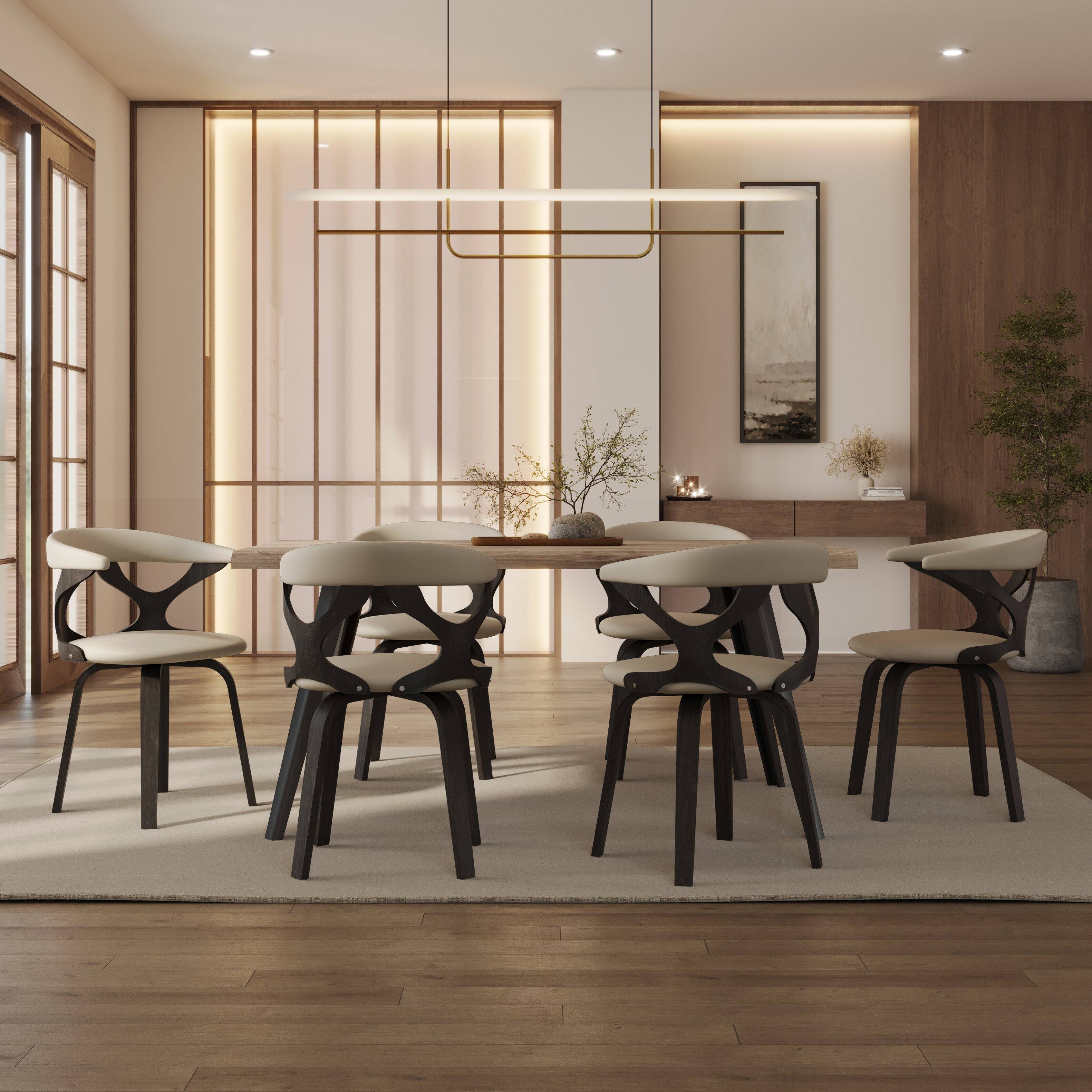 Angle. LeisureMod - Klyne 2-PCS Swivel Dining Chair with Cutout Back & Leather Seat - Walnut/Taupe - Dark Walnut/Taupe.