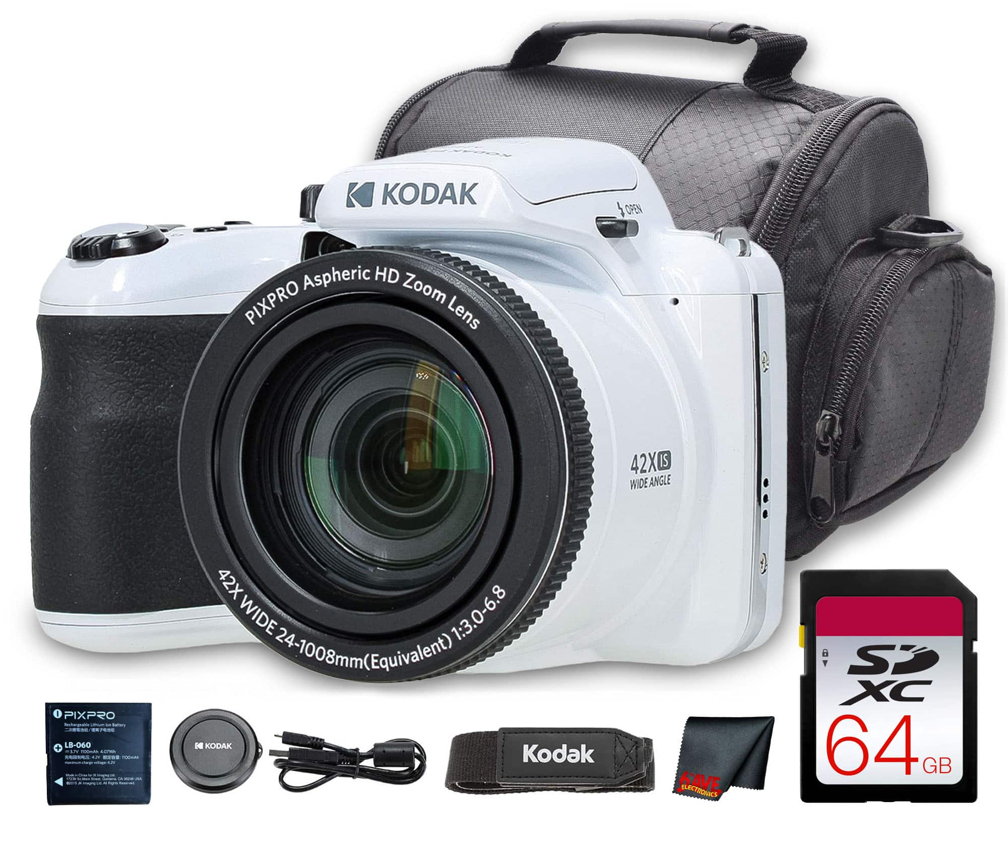 Kodak - PIXPRO AZ425 Digital Camera (White) (AZ425WH) + 64GB Card + Bag + Cloth price history on PriceWatchPro