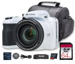 Kodak - PIXPRO AZ425 Digital Camera (White) (AZ425WH) + 64GB Card + Bag + Cloth