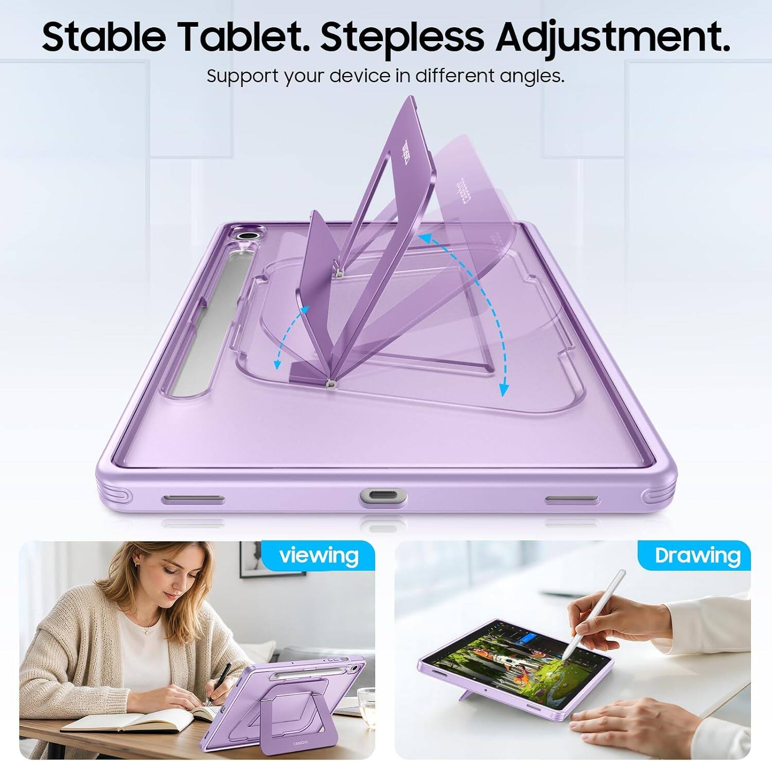 Stable Tablet. Stepless Adjustment. Support your device in different angles.

viewing

Drawing