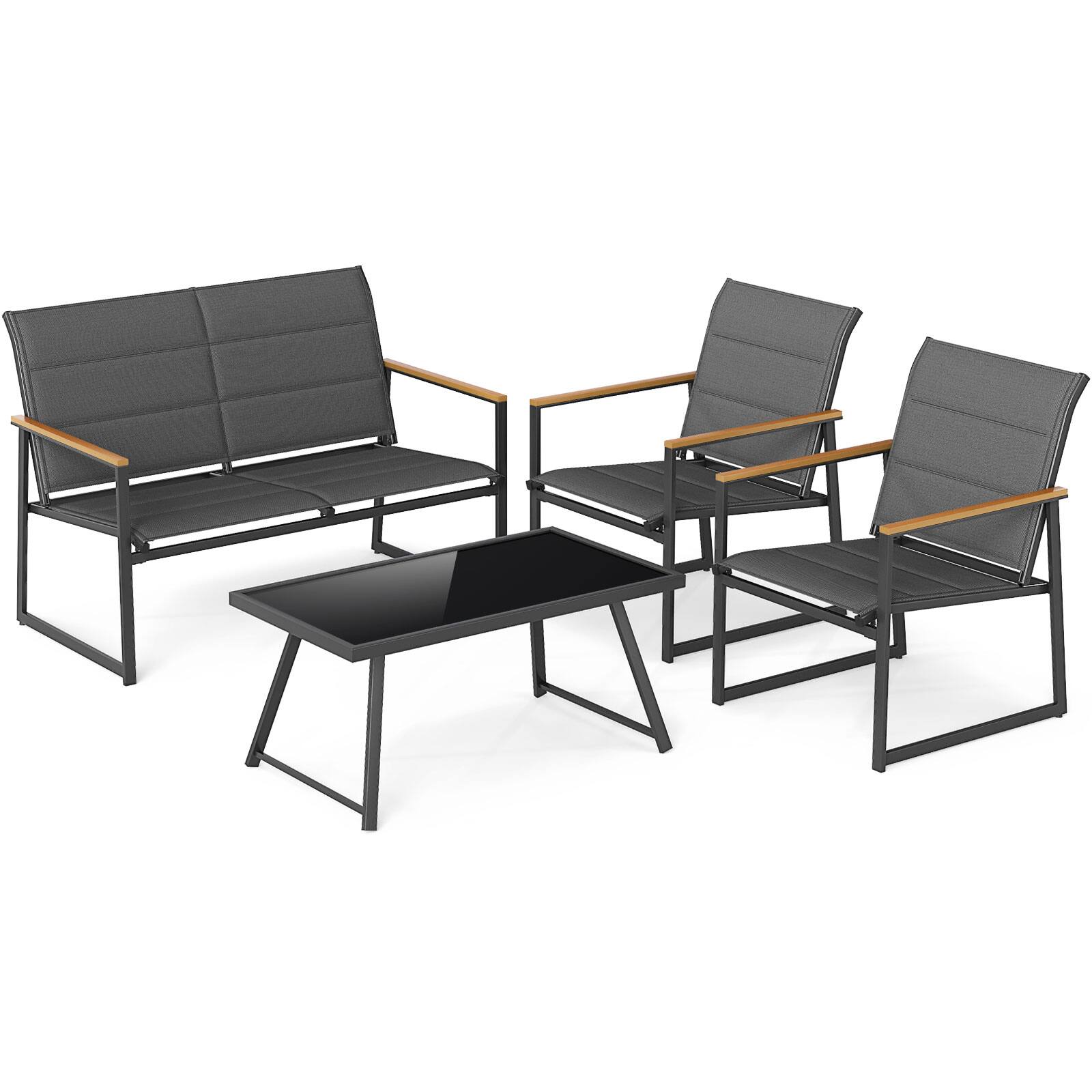 Alt View 5. Gymax - Gymax 4 Piece Patio Furniture Set Outdoor Metal Conversation Set w/ Padded Fabric Seat - Gray.