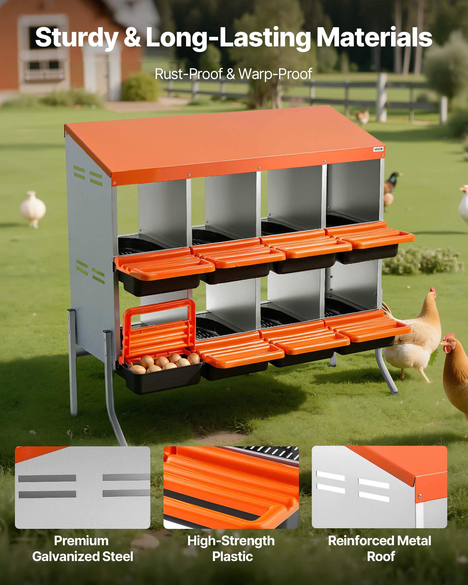 Sturdy & Long-Lasting Materials  
Rust-Proof & Warp-Proof  

Premium Galvanized Steel  
High-Strength Plastic  
Reinforced Metal Roof