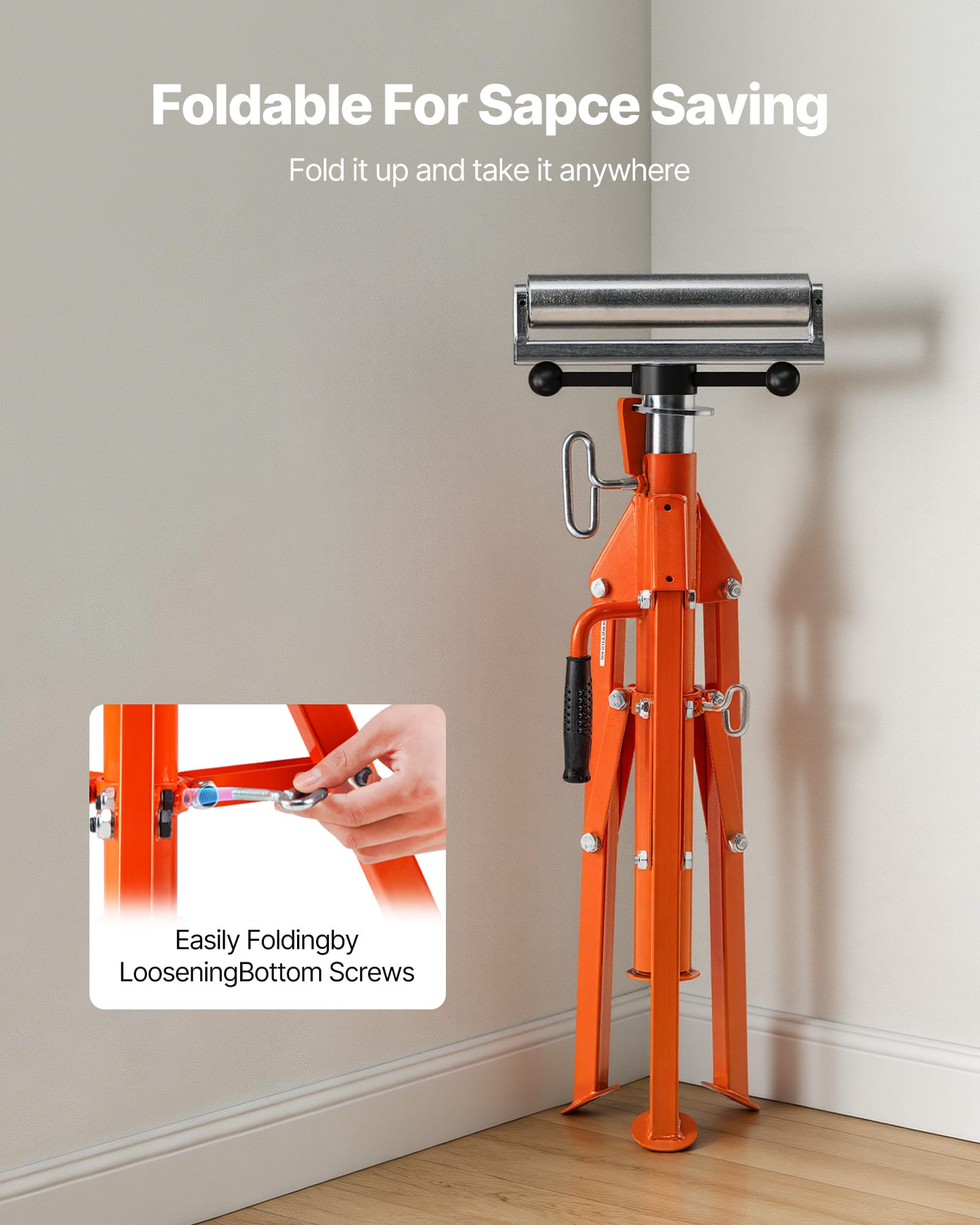 Foldable For Space Saving  
Fold it up and take it anywhere  

Easily Folding by Loosening Bottom Screws