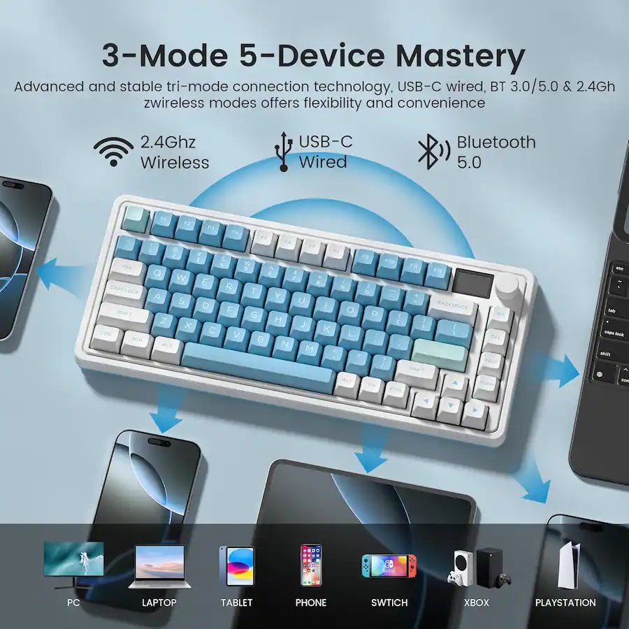 FL.ESPORTS CMK75 75% Mechanical Keyboard w/TFT Color Screen & Knob ...