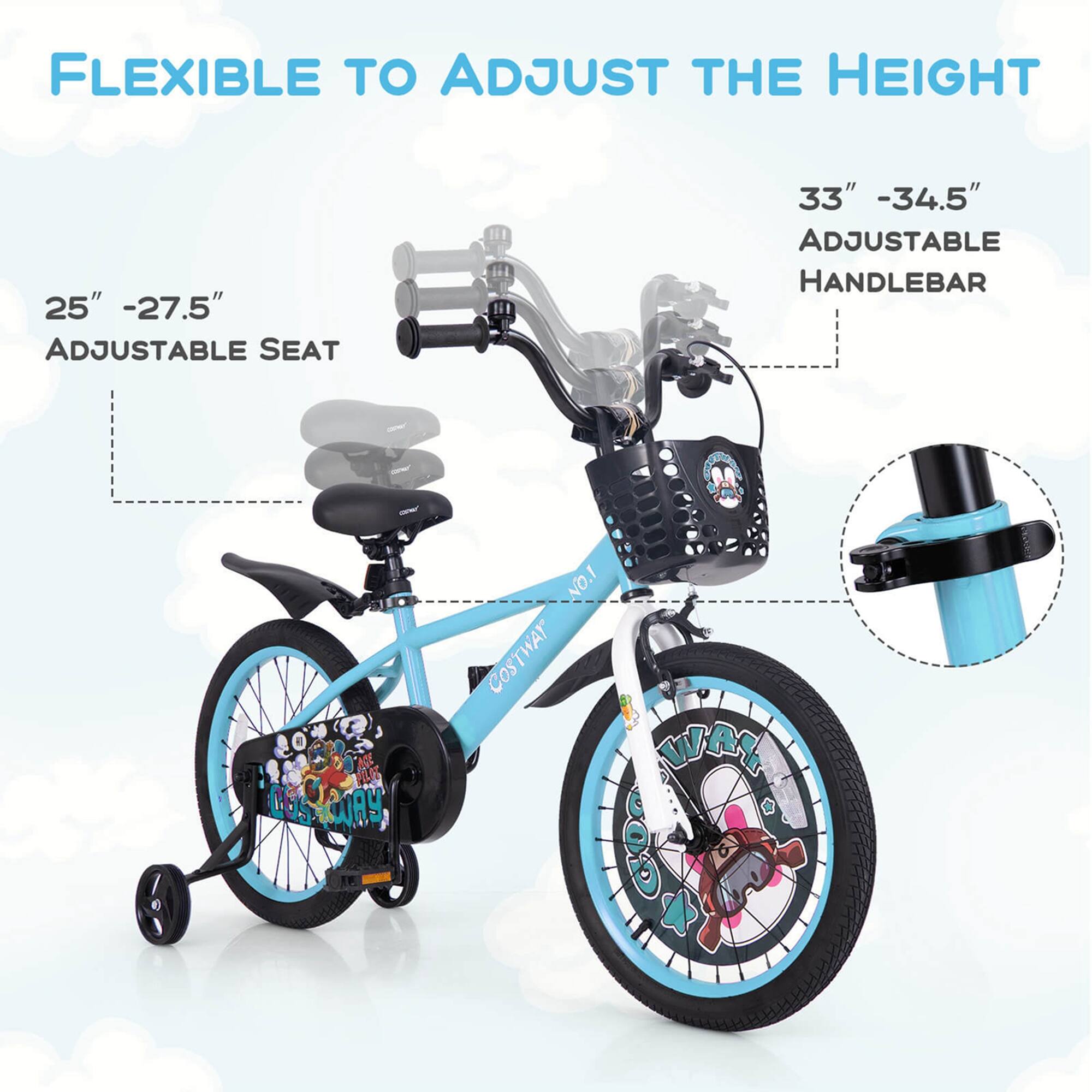FLEXIBLE TO ADJUST THE HEIGHT

25" - 27.5"  
ADJUSTABLE SEAT

33" - 34.5"  
ADJUSTABLE HANDLEBAR