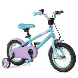Costway - 12" Kids Bike with Adjustable Saddle Handlebar Removable Training Wheels Handbrake - Blue