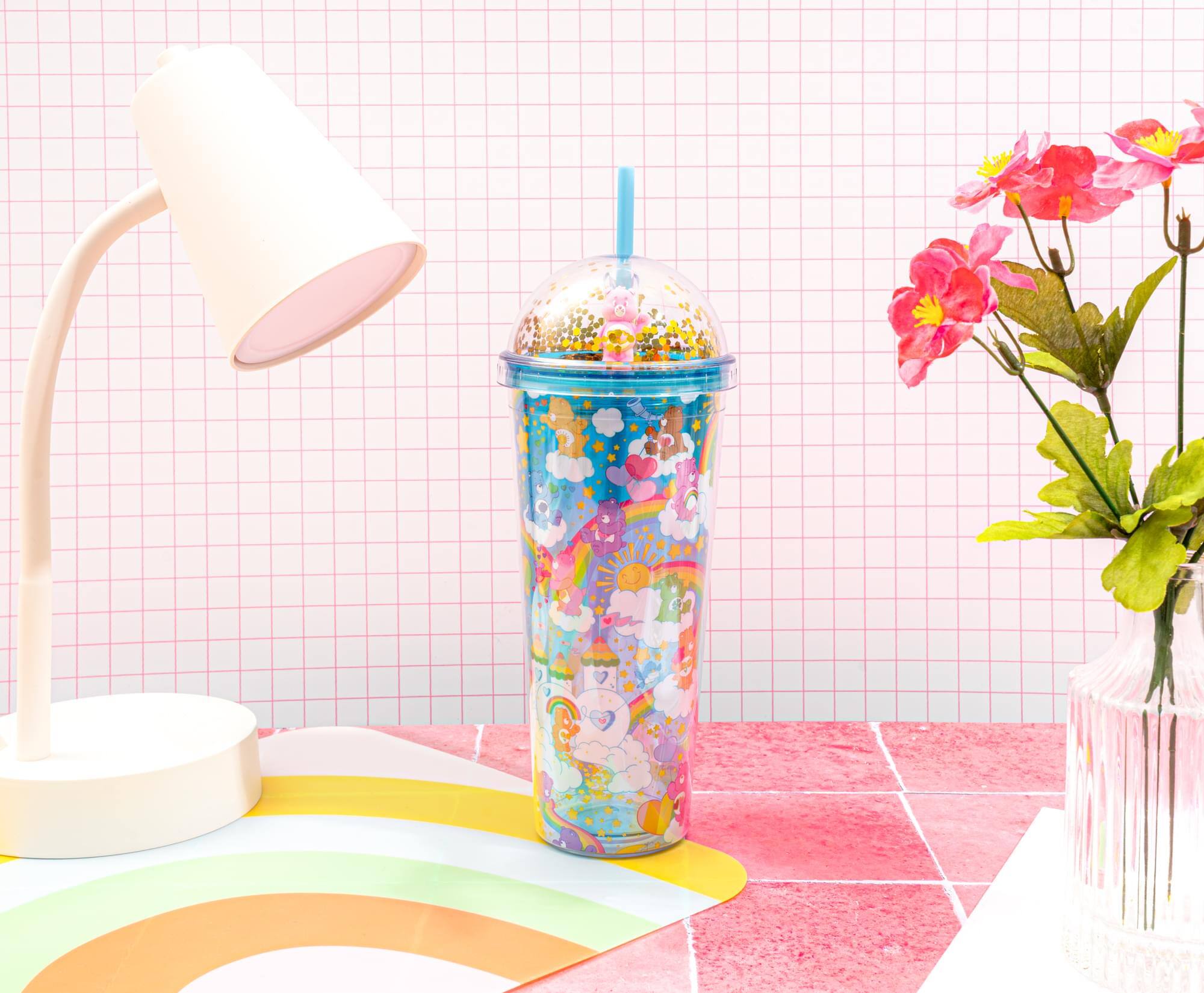 Alt View 2. Silver Buffalo - Care Bears Rainbows 24-Ounce Confetti Carnival Cup With Dome Lid and Straw - Blue.