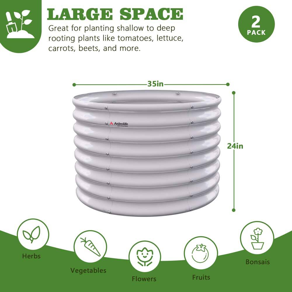 LARGE SPACE  
Great for planting shallow to deep rooting plants like tomatoes, lettuce, carrots, beets, and more.  

2 PACK  

35in  
24in  

Herbs  
Vegetables  
Flowers  
Fruits  
Bonsais