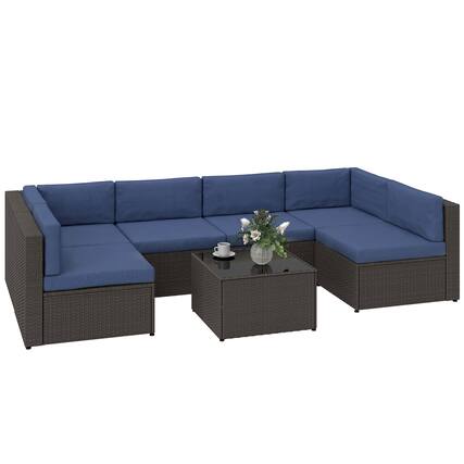 Front. Outsunny - Piece Patio Furniture Set - Dark Blue.
