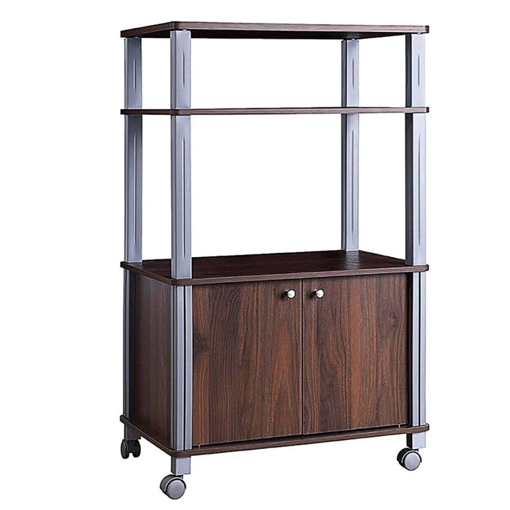 Left. Kadyn - Microwave Rack Stand Rolling Storage Cart-Walnut, Storage Rack Microwave Oven Stand for Spices, Pots, and Pans - Brown.