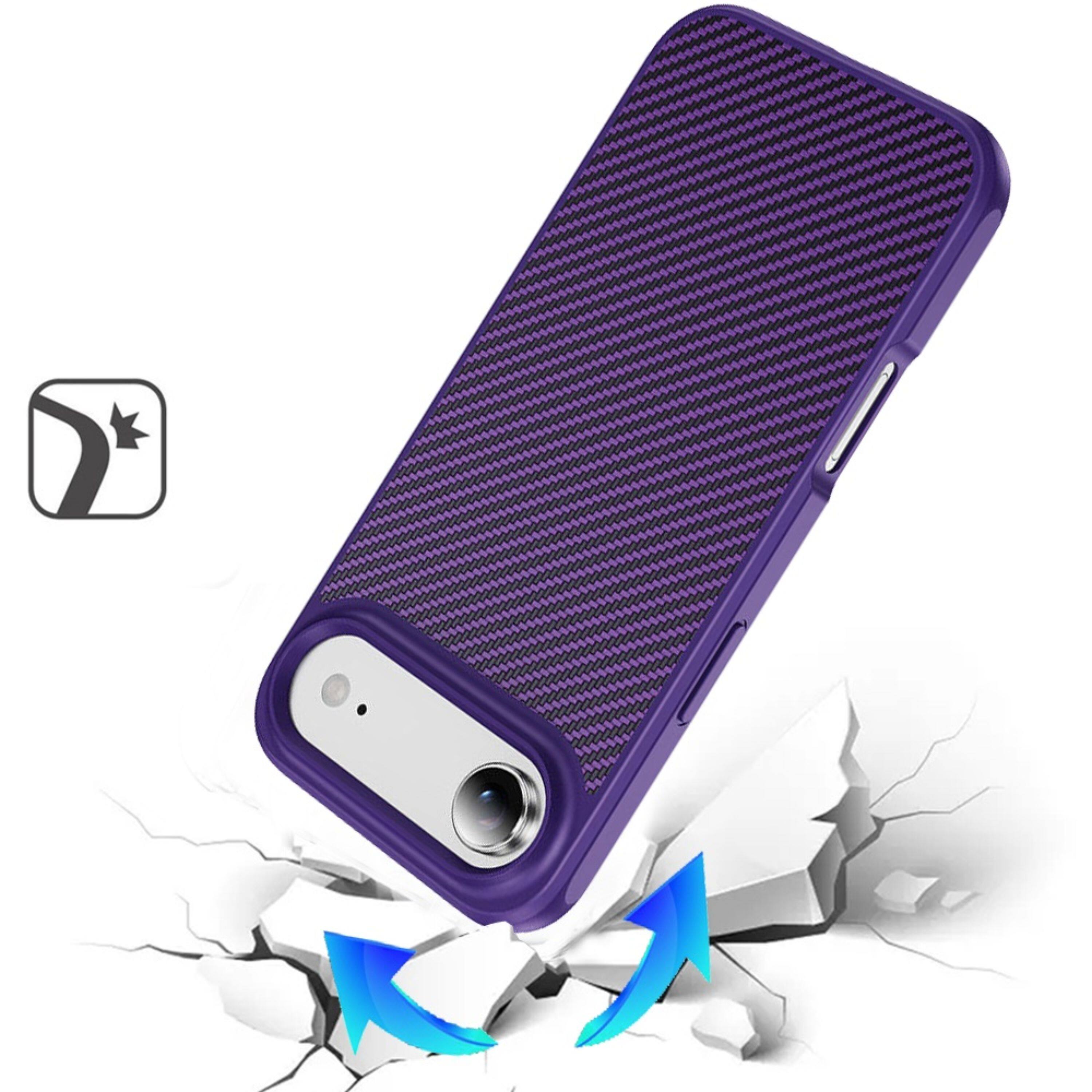 Left. Kitcheniva - Carbon Fiber Print Hidden Magnetic Circle Phone Case With Tempered Glass For iPhone Air Dark Purple - Purple.