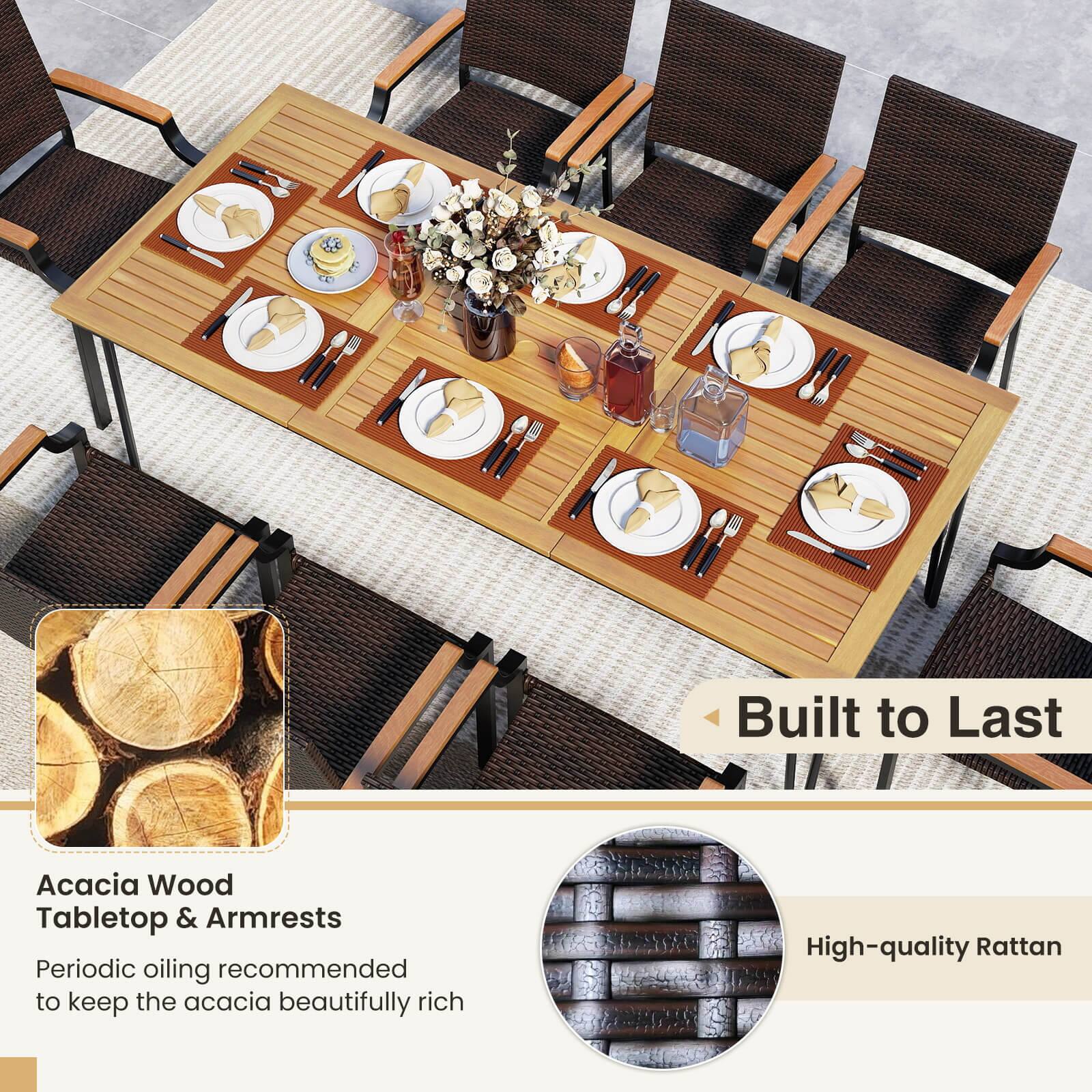 Built to Last

Acacia Wood Tabletop & Armrests  
Periodic oiling recommended to keep the acacia beautifully rich

High-quality Rattan