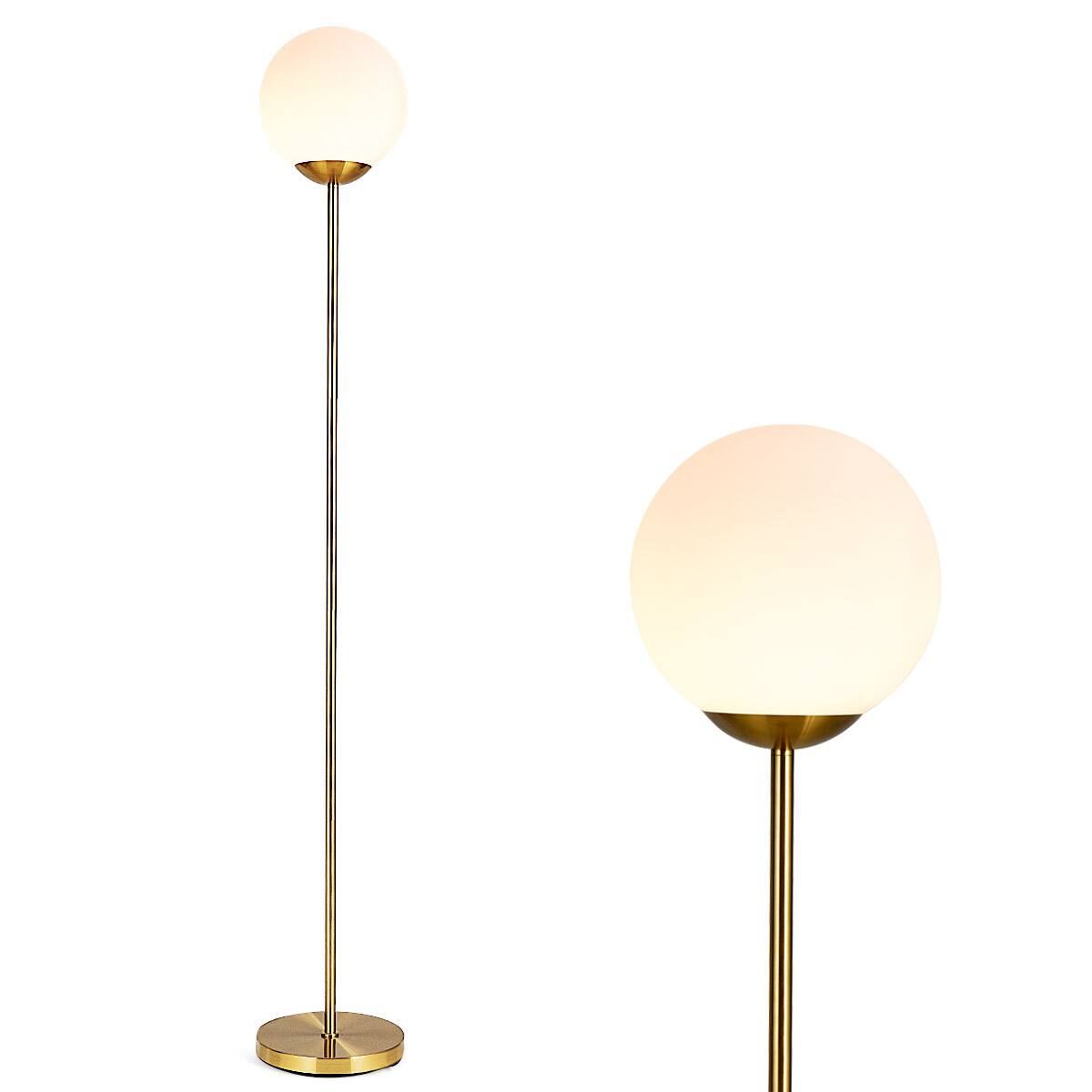 Front. Costway - Costway 67" Frosted Glass Globe Floor Lamp w/ 9W LED Bulb for Living Room Bedroom Office - Antique Brass,White.