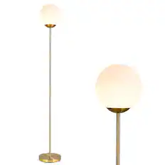 Front. Costway - Costway 67" Frosted Glass Globe Floor Lamp w/ 9W LED Bulb for Living Room Bedroom Office - Antique Brass,White.