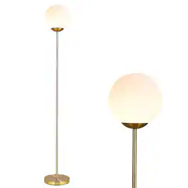 Costway - 67" Frosted Glass Globe Floor Lamp w/ 9W LED Bulb for Living Room Bedroom Office - Antique Brass,White