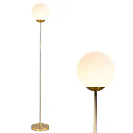 Front. Costway - Costway 67" Frosted Glass Globe Floor Lamp w/ 9W LED Bulb for Living Room Bedroom Office - Antique Brass,White.