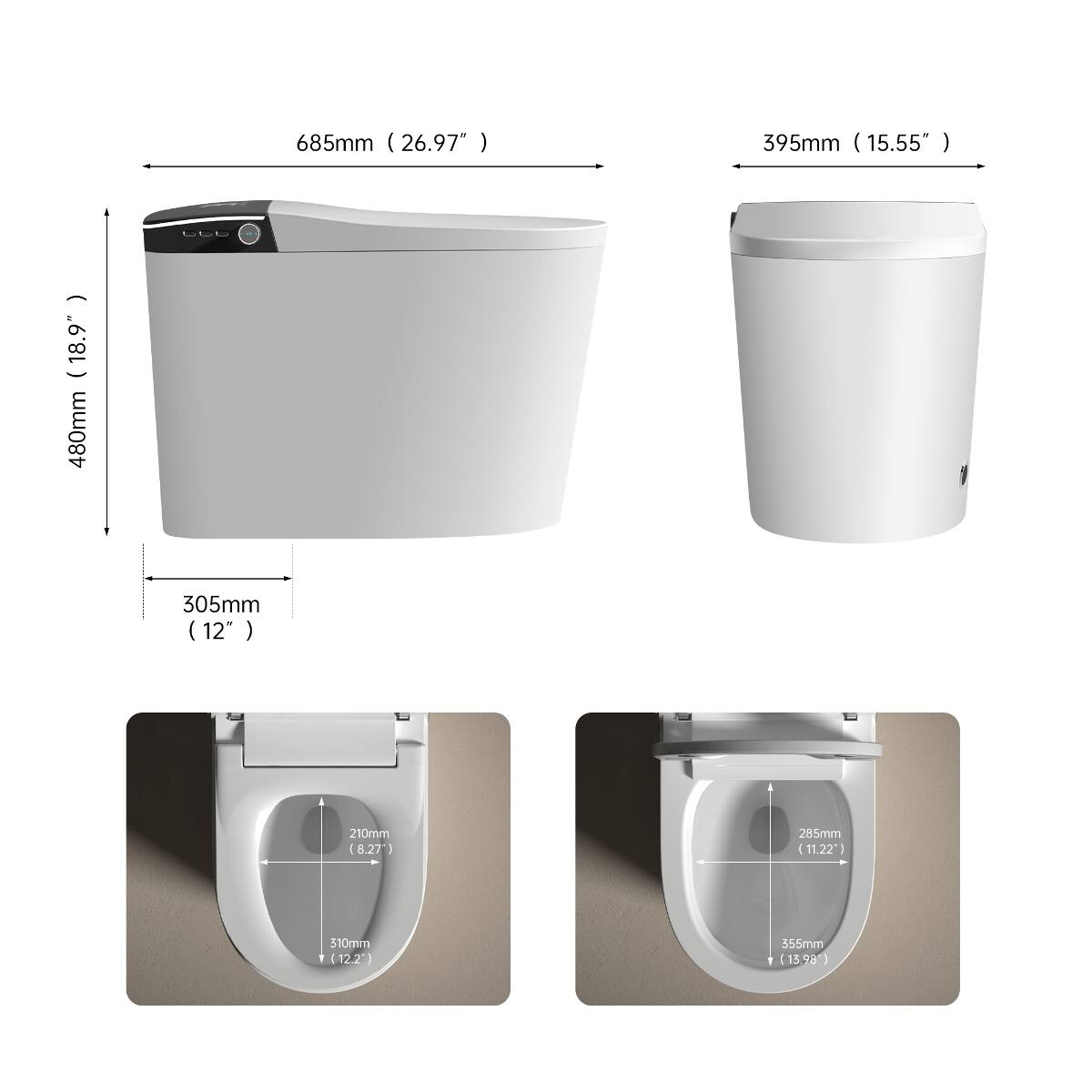 Loheer Smart Toilet One Piece Floor Mounted Toilet with Heated Seat and ...