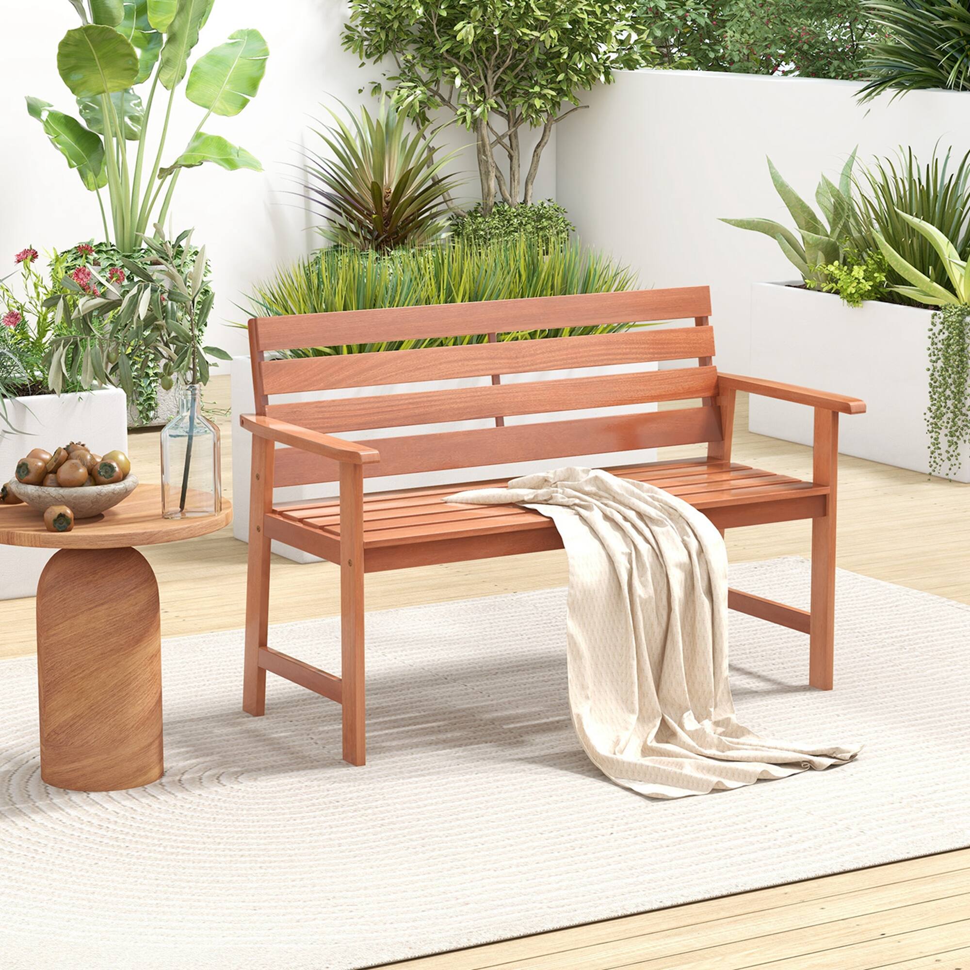 Alt View 1. Costway - Costway Patio Solid wood Bench Wood 2-Seat Chair with Slatted Seat & Inclined Backrest - Natural.