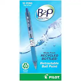Pilot - B2P Bottle 2 Pen Retractable Ballpoint Pens, Fine Point, Dozen - Blue Ink