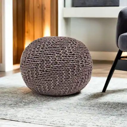 Front. GOODSILO - Modern Round Knit Weave Pouf Ottoman with Eco-Friendly Materials for Indoor and Outdoor Seating - PET.