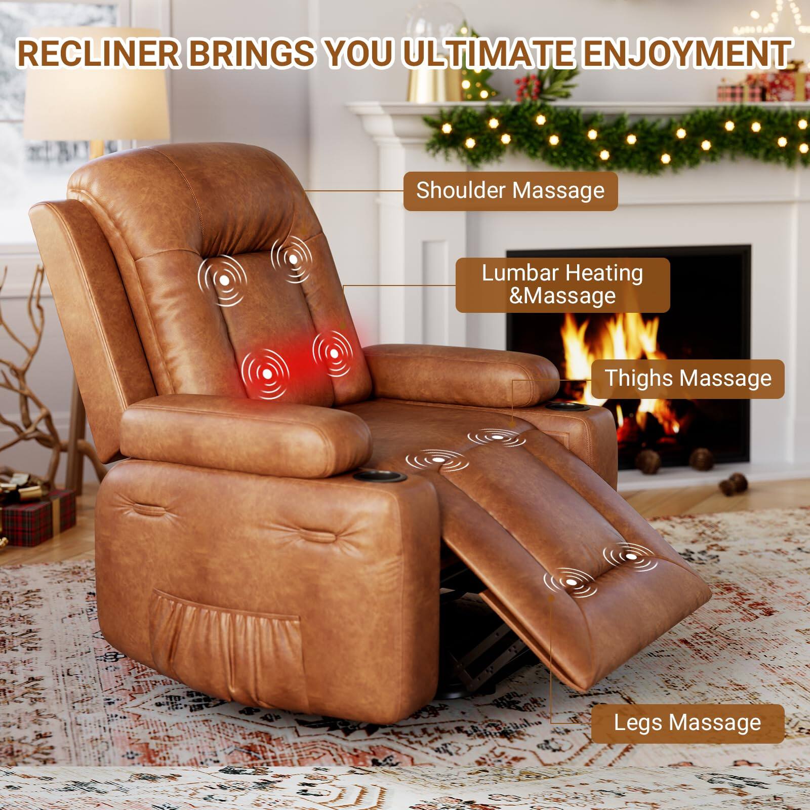 RECLINER BRINGS YOU ULTIMATE ENJOYMENT

- Shoulder Massage
- Lumbar Heating & Massage
- Thighs Massage
- Legs Massage