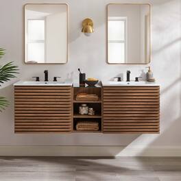 Render Wall-Mount Bathroom Vanity with Black Basin Included by Modway - Walnut White
