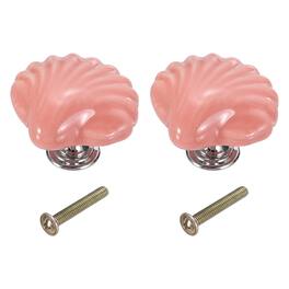 Unique Bargains - 2pcs Shell Ceramic Cabinet Knobs, Decorative Drawer Pulls w/ Screws for Cupboards - Orange Pink