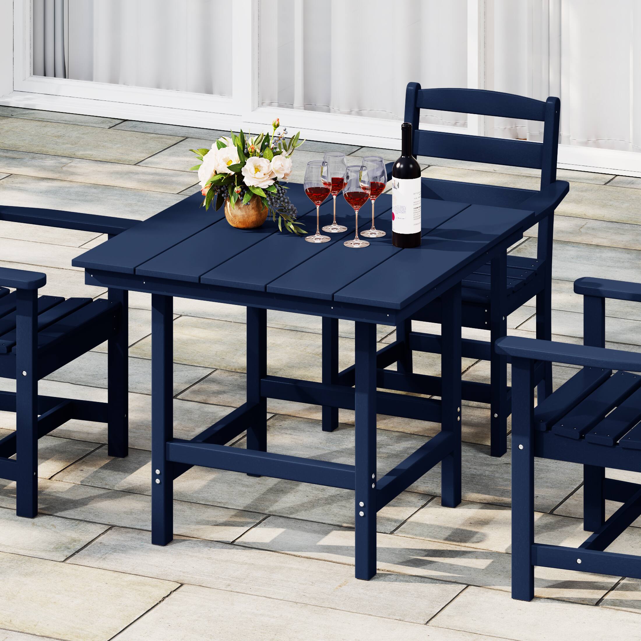 Angle. WestinTrends - WestinTrends Ashore Outdoor HDPE 36" Square Patio Dining Table with Umbrella Hole - Navy Blue.