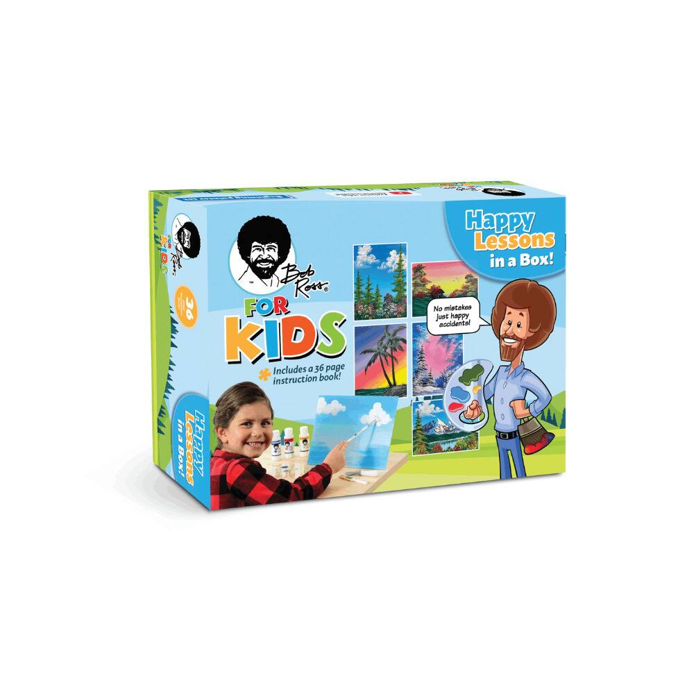 1. I KIDS AAR o Row. 36 FOR E KIDS Includes a 3/6 page "instruction book! A ina ox! Lesse Happy ons Happy Lessons in a Box! No mistakes just happy accidents