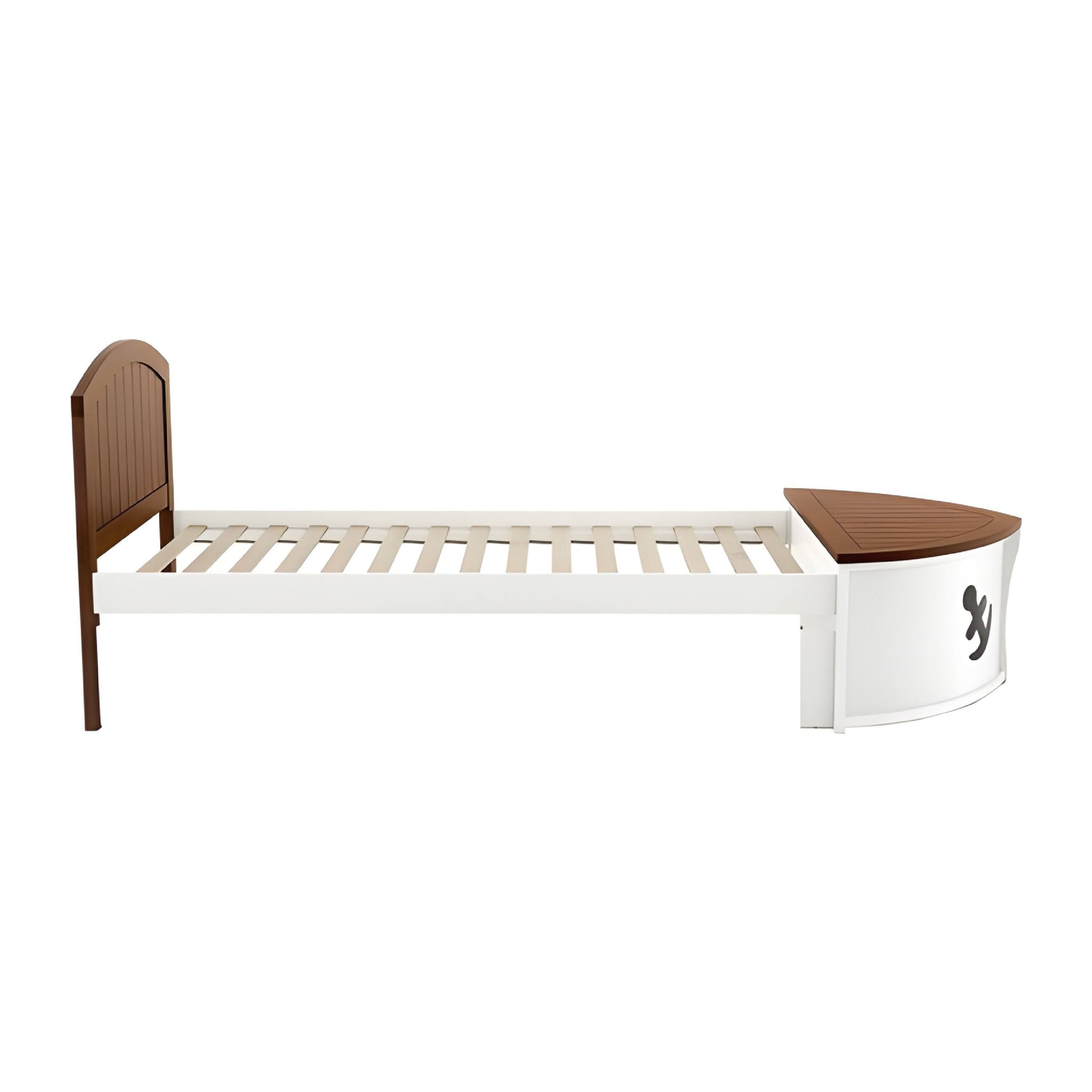 Alt View 2. Manhattan Lane - Evon Captain Twin Bed, Built-In Storage, Boat Design - White, Oak Brown.