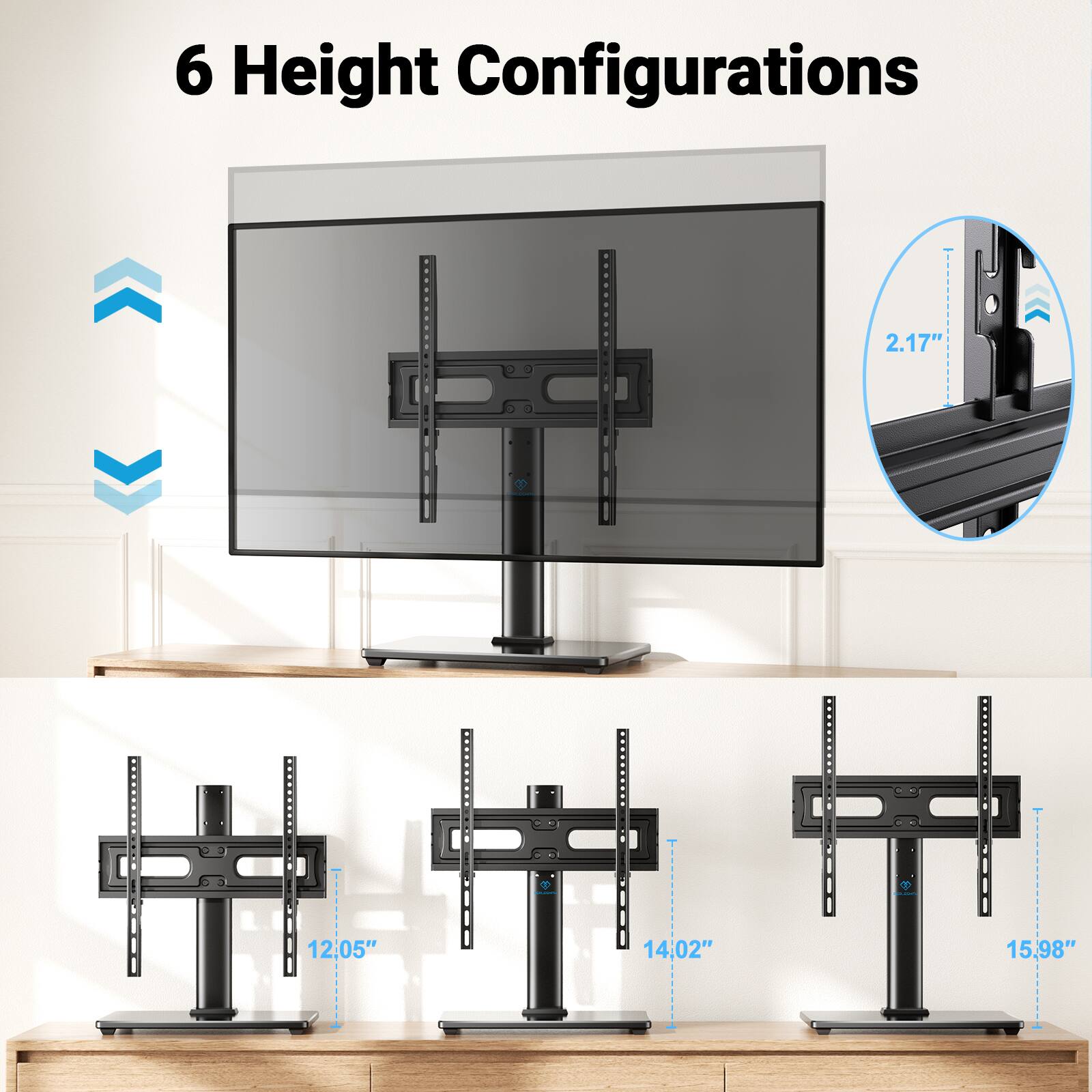 6 Height Configurations

2.17"  
12.05"  
14.02"  
15.98"