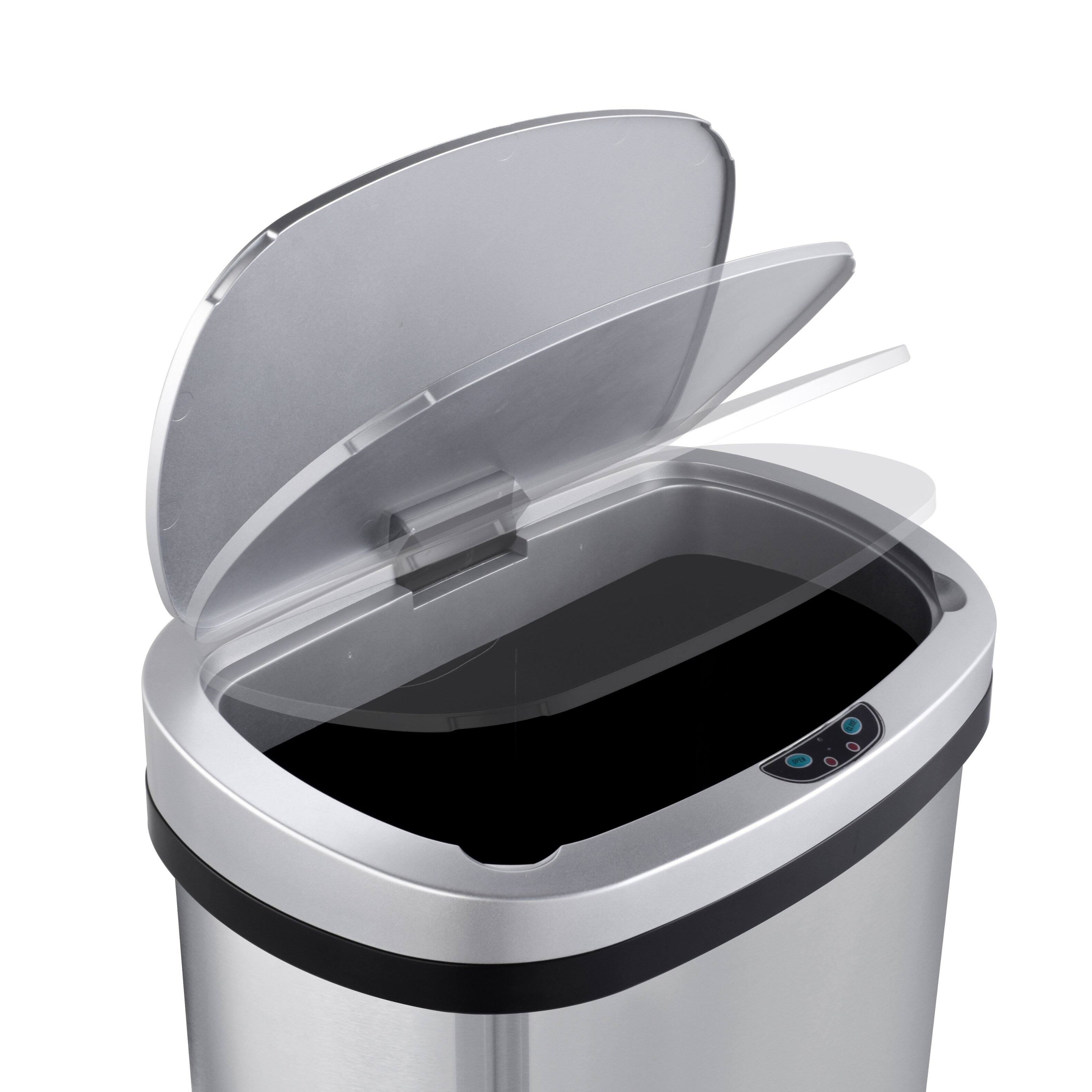 Back. Innovaze - 13 Gal./50 Liter Stainless Steel Oval Motion Sensor Trash Can for Kitchen - Sliver.