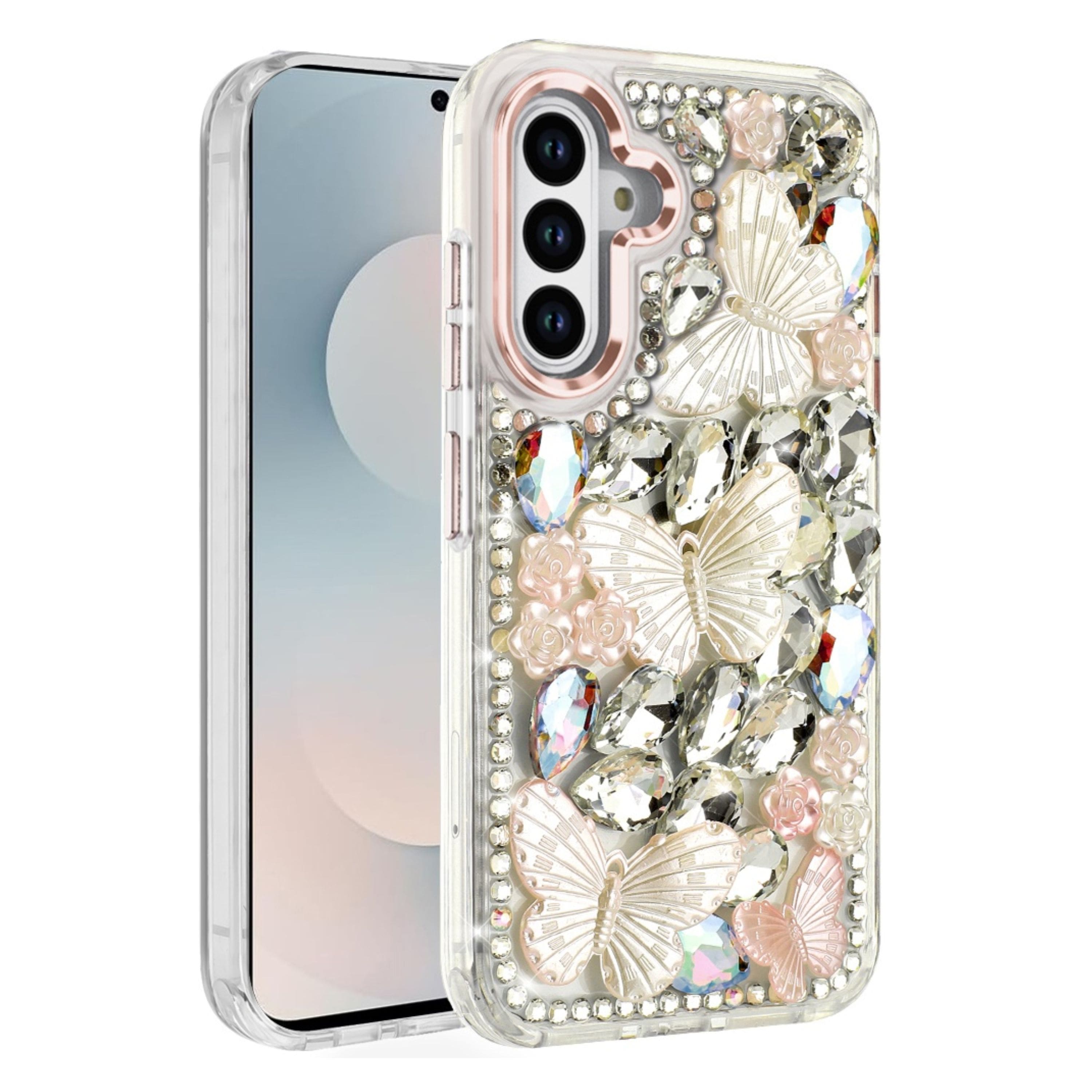 Kitcheniva - Bling Diamond Large Butterflies Design Phone Case With Tempered Glass For Samsung Galaxy S26 - Rose Gold price history on PriceWatchPro